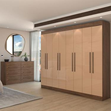 Imagem de Guarda-Roupa Casal Europa 8 Portas 4 Gavetas e Cômoda 6 Gavetas 100% Mdf Castanho/Nude - Panorama Móveis