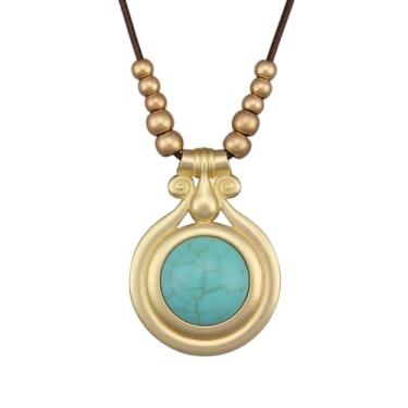 Imagem de joymiao Colares boêmios femininos longos de couro com pingente grande, joia hippie boho, colar com pingente, Couro sintético, Sem Pedra Preciosa