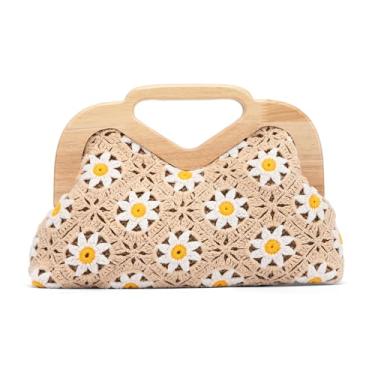 Imagem de NEWBELLA Bolsa feminina de crochê feita à mão, pequena alça superior, boho vintage para festas, casamentos ou ocasiões especiais, Damasco