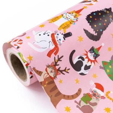 Imagem de Papel de embrulho de Natal WRAPAHOLIC Cat 43x10 m rosa