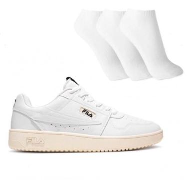 Imagem de Tênis Fila Acd Masculino + 3 Pares de Meias, 42, Branco, Bege