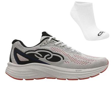 Imagem de Kit Tênis Olympikus Challenger 5 Masculino e Meia, 42, Cinza, Vermelho