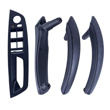 Imagem de para BMW X5 X6 Painel de apoio de braço de interruptor de janela, puxador de porta interno de couro, kit de substituição para BMW X5 E70 2007-2013 X6 E71 E72 2008-2014 (preto, orifício único (configuração padrão))