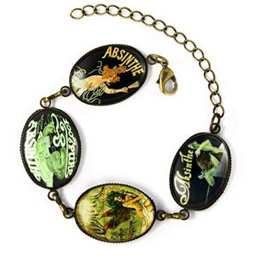 Imagem de Pulseira com pingente de absinto - Pulseira artesanal Art Nouveau Fairy, Adjustable, Vidro, liga de zinco, Sem Pedra Preciosa