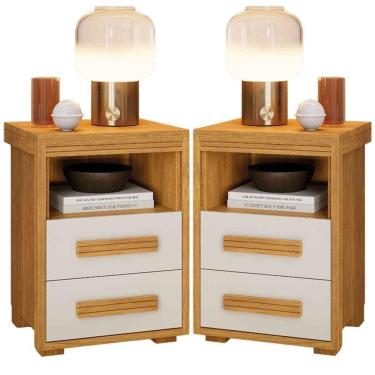 Imagem de Kit 2 Mesas De Cabeceira 2 Gavetas Tóquio 100% Mdf - Casa Chick Cinamomo/off White