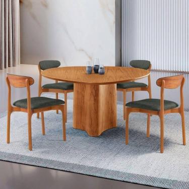 Imagem de Mesa 135cm Laminado Com 4 Cadeiras Noronha Moderna Jade Imbuia