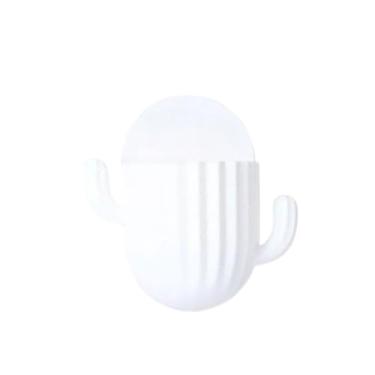 Imagem de Caixa De Armazenamento Sem Punção Para Montagem Na Parede Do Cacto/Porta-Escova De Dentes Multifuncional Com Ganchos(Branco)