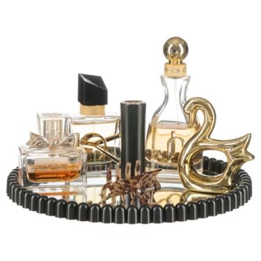 Imagem de Bandeja Decorativa Com Espelho Redonda Perfumes Cosméticos (Preto)