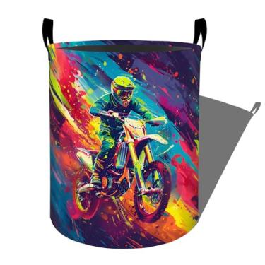 Imagem de Cesta de roupa suja colorida para motociclista de motocross com alças, 50 x 39,9 cm, organizador de cesto de roupa suja esportivo dobrável para dormitório, berçário, quarto, decoração de banheiro