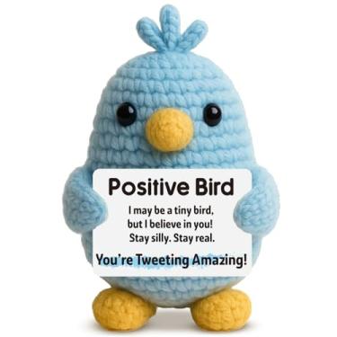Imagem de Skyists Inspirational Gifts for Friends Women Men – Positive Crochet Bird with Positive Bird Card, Cute Handmade Emotional Cheer Animal Funny Birthday Gift for Sister Coworker Back to School Decor