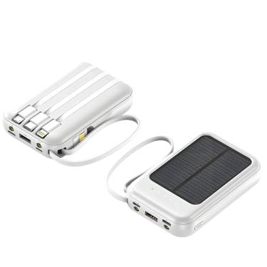 Imagem de LUMINFLY Carregador solar Power Bank para smartphones, capacidade de 20000 Mah, cabo embutido, painel solar externo, branco