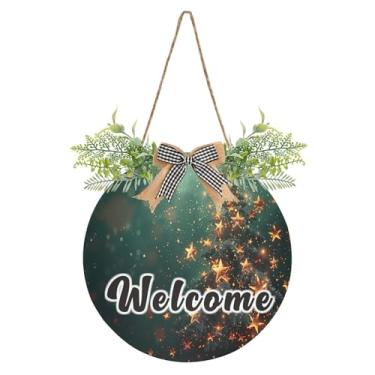 Imagem de YETTASBIN Placa de boas-vindas para árvore de Natal, placa de parede à prova d'água, guirlanda decorativa de alpendre para inauguração de casa, quintal, jardim, decoração de férias, 30 x 30 cm