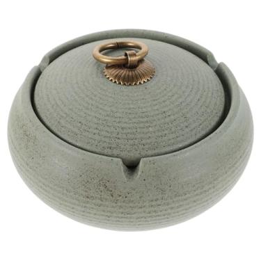 Imagem de NIYANGLE Cinzeiro de cerâmica moderno com tampa para uso externo e interno Bandeja de cinzas coberta à prova de vento para estudo de pátio fácil de limpar e decoração de casa em verde claro