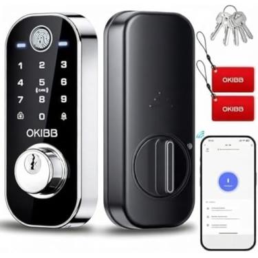 Imagem de Fechadura de porta de entrada sem chave, fechadura inteligente OKIBB 5 em 1 com Wi-Fi embutido, impressão digital/senha/chaveiro, controle remoto de aplicativo, bloqueio automático e bloqueio de um