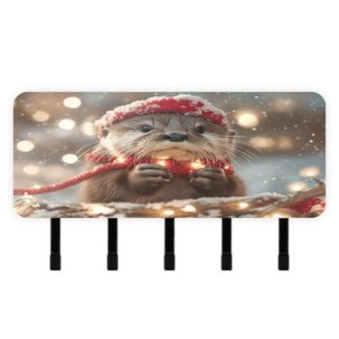 Imagem de Burbuja Porta-chaves de lontra de Natal com 5 ganchos, porta-chaves autoadesivo montado na parede, organizador de armazenamento de correio para entrada, decoração de casa