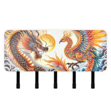 Imagem de Burbuja Porta-chaves Phenix Dragon com 5 ganchos, porta-chaves autoadesivo montado na parede, organizador de armazenamento de correio para entrada, decoração de casa