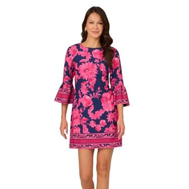 Imagem de Adrianna Papell Vestido curto feminino manga sino, Azul-marinho multi, 38