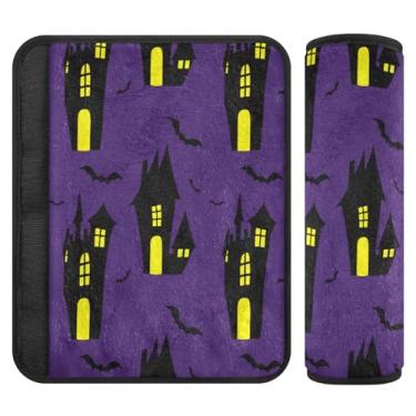 Imagem de Burbuja Capa para cinto de segurança de carro Spooky Haunted Houses Protetor de cinto de segurança de carro macio confortável para alça de ombro de assento, 1 par médio