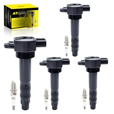 Imagem de ATURMC Conjunto de 4 bobinas de ignição UF532 e velas de ignição irídio compatíveis com Mitsubishi Outlander 2004 2005 2006 Lancer Eclipse 2006-2012 Galant 2006-2012 OEM - substitui # UF-532 C1504