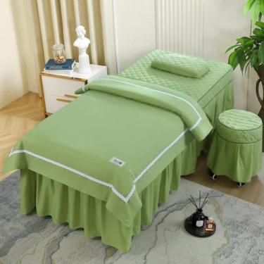 Imagem de Conjunto de lençóis de mesa de massagem, 4 peças, capa de cama de salão de beleza, simples, cor sólida, salão, spa, beleza, respirável, fumigação, massagem, saia de mesa, roupa de cama, fronha, capa