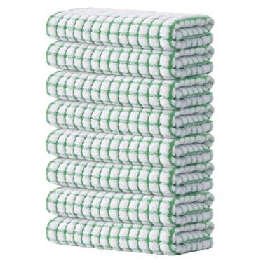 Imagem de Kitinjoy Pacote com 8 toalhas de cozinha felpudas de algodão, 40,6 x 63 cm, toalhas de prato super macias e absorventes, toalhas de mão de secagem rápida para secagem de cozinha, verde