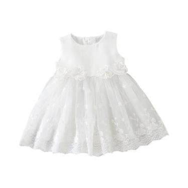 Imagem de Vestido branco para meninas de 0 a 2 anos, saia de gaze de renda com f