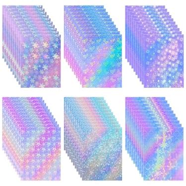 Imagem de 120 folhas de papel adesivo holográfico A4 vinil holográfico laminado laminado transparente laminação papel autoadesivo