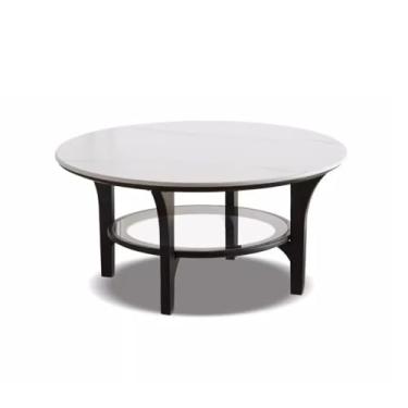 Imagem de Mesa de centro de madeira maciça mesa de centro nórdica sala de estar sofá mesa lateral armazenamento mesa de chá de ardósia preta mesa de chá redonda para casa mesa de quarto