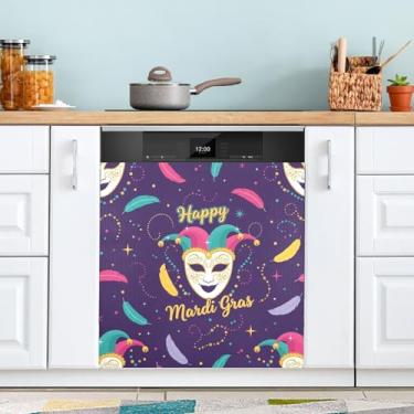Imagem de ATTX Máscara Mardi Gras capa magnética para lava-louças | Adesivo decorativo de eletrodomésticos de 58 x 66 cm para armários domésticos e eletrodomésticos (339)