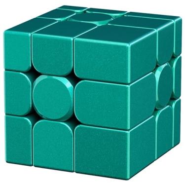 Imagem de Bukefuno Moyu Cubo de espelho V2 M UV 3x3 verde magnético cubo mágico quebra-cabeça 3x3x3 MFJS espelho V2 irregular, sem adesivo, cubo mágico de velocidade (versão verde espelhado revestido UV)