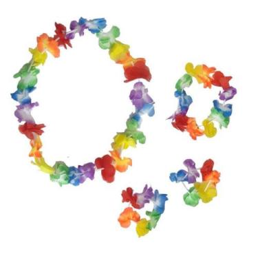 Imagem de Kit Havaiano 4 Peças - Colar, Coroa, Pulseira e Tornozeleira - Brasimp