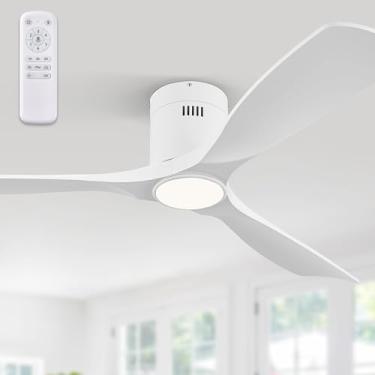 Imagem de Fanbulous Ventiladores de teto de 132 cm com luzes e controle remoto, ventilador de teto moderno com 3 cores de LED, ventiladores de teto de baixo perfil externo com temporizador de 6 velocidades