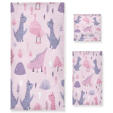 Imagem de xigua Conjunto de toalhas de banheiro de dinossauro fofo absorvente macio 3 peças toalha de banho toalha de mão toalhas decorativas para banheiro, academia, hotel, praia, piscina