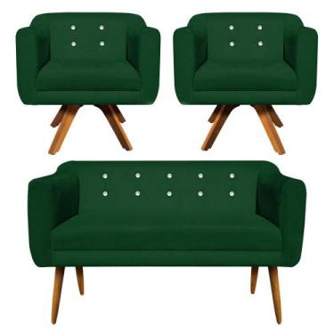 Imagem de Kit Namoradeira 02 Lugares e 02 Poltronas Giratória Julia Suede Verde 