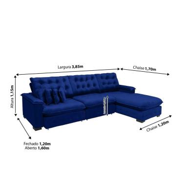 Imagem de Sofá Berlin 3.85x1.70m Com Chaise Super Pillow Top - Azul