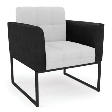 Imagem de Poltrona Base Industrial Preto Elisa Preto-linho Cinza A05 D03 - D'rossi