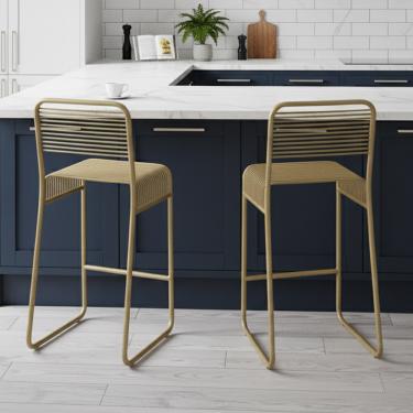 Imagem de Banqueta Cozinha Alta Kit 2 Base Industrial Aramada Taynah Dourado K01 - D'Rossi