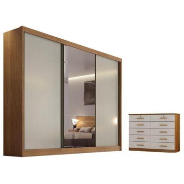 Imagem de Guarda Roupa Casal Sonetto Com Espelho E Gaveteiro Milão Com Chave Cumaru 25 Fendi - Novo Horizonte