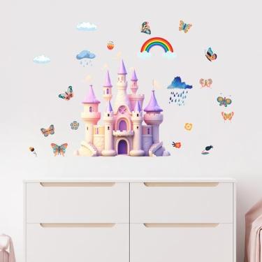 Imagem de Adesivo de parede Castle and Butterfly em PVC removível - yiweisai