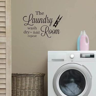 Imagem de Adesivos de parede Lavanderia Lavar a Seco Dobrar Repetir PVC 26x18cm 