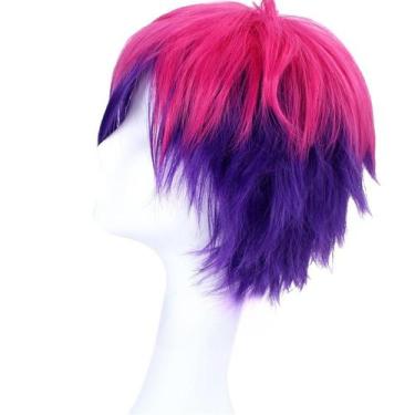 Imagem de Peruca de cosplay genérica de 25 cm, rosa a roxo, gradiente sintético 
