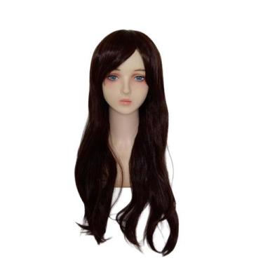 Imagem de Peruca de cosplay Anime longa ondulada marrom vermelha com franja late