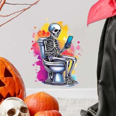 Imagem de Adesivos de parede Funny Skeleton Toilet Phone Decalques de arte de pa