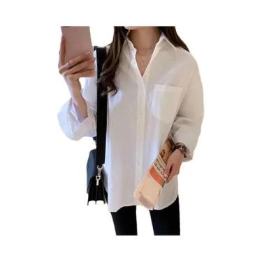 Imagem de Blusa Casual Feminina Branca De Manga Longa Elegante Para Escritório P