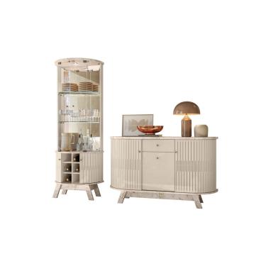 Imagem de Kit Sala de Jantar/Estar Cristaleira Marina + Buffet Monza Calacata e Off White Liberty Móveis