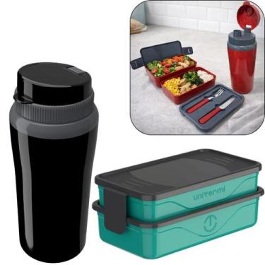 Imagem de Kit Marmita Fit Unitermi Talheres Divisórias Copo Térmico Miami 650ml 