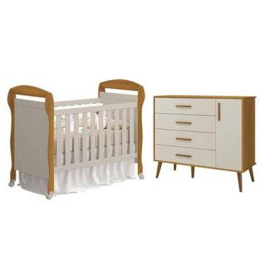 Imagem de Berço Americano Danny e Cômoda com Porta Isis Areia Savana Acetinado -