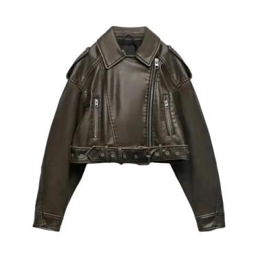 Imagem de Jaqueta Moto Feminina Oversized Vintage Em material sintético, Solta, 