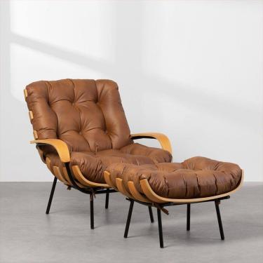 Imagem de Poltrona Costela com Braço e Puff - Caramelo