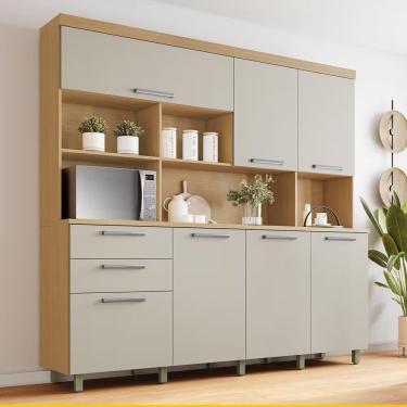 Imagem de Cozinha Compacta Nobreza 7pt 2gv 4prat 7 Portas 2 Gavetas MDF 210CM Bege
